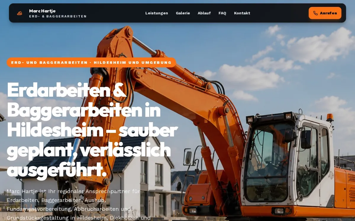 Website Marc Hartje – Erd- & Baggerarbeiten, Diekholzen